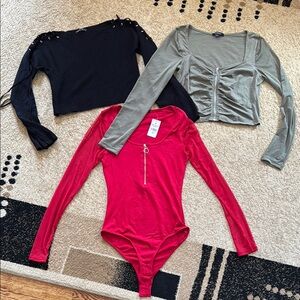 NWOT & NWT long sleeve, going out tops with tie mesh and zipper detailing bundle